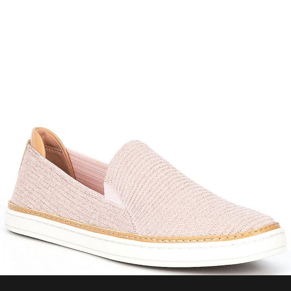 UGG Sammy slip on pink rose gold metallic knit sneaker flat shoe size 6.5 - Picture 1 of 8